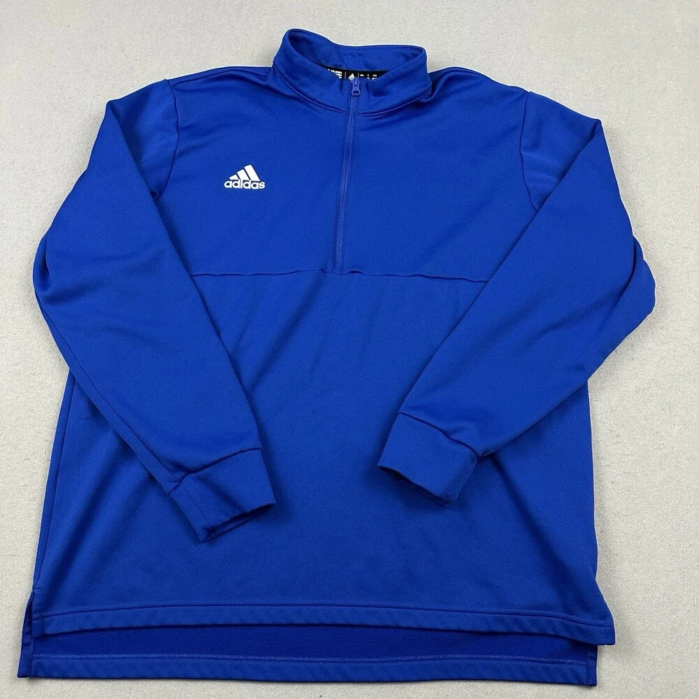 Adidas Sweater Men 2XL Blue Solid 1/4 Zip Golf Pullover Collar Golfer XXL